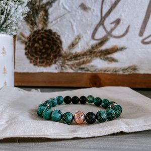Gemstone Bracelet- African Turquoise + Lava Stone